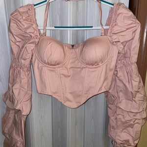 MY EVERYTHING 
LONG PUFF SLEEVE CORSET CROP TOP IN BLUSH